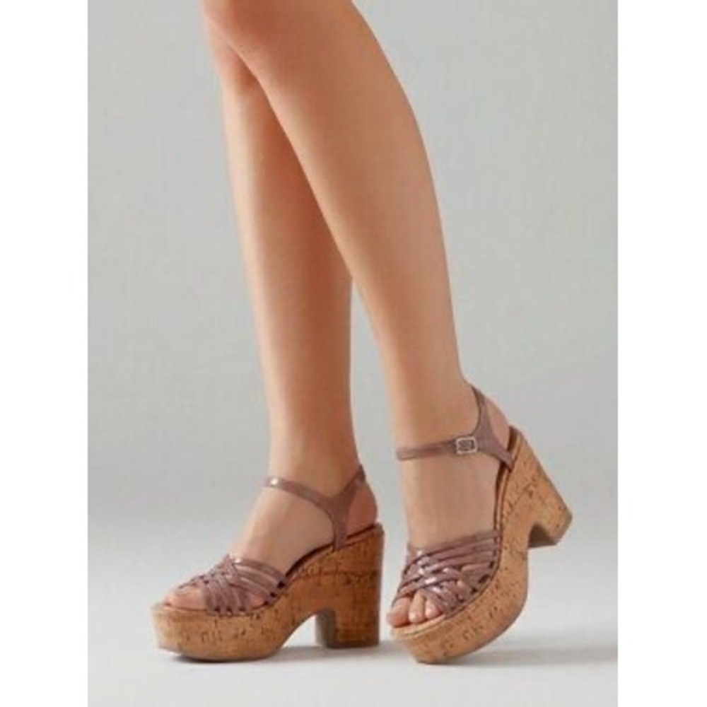 Aquatalia Elene Cork Platform Wedge Sandals Terracotta Leather Italy 6.5